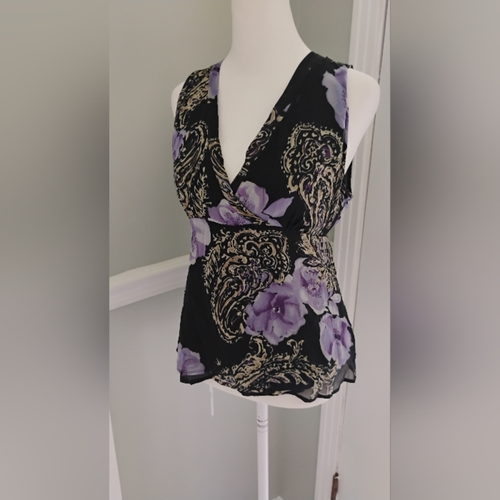 Vintage 2000s Allison Taylor Floral Paisley V Neck Silk Top Best Fits Sz M
